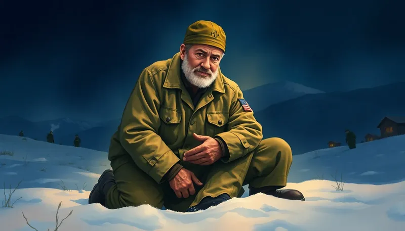 Chaplain Kapaun Carries a Man Through the Cold